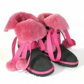 Угги  высокие на лентах черные с розовым мехом - купить в интернет-магазине теплой обуви Uggi-valenki.ru
